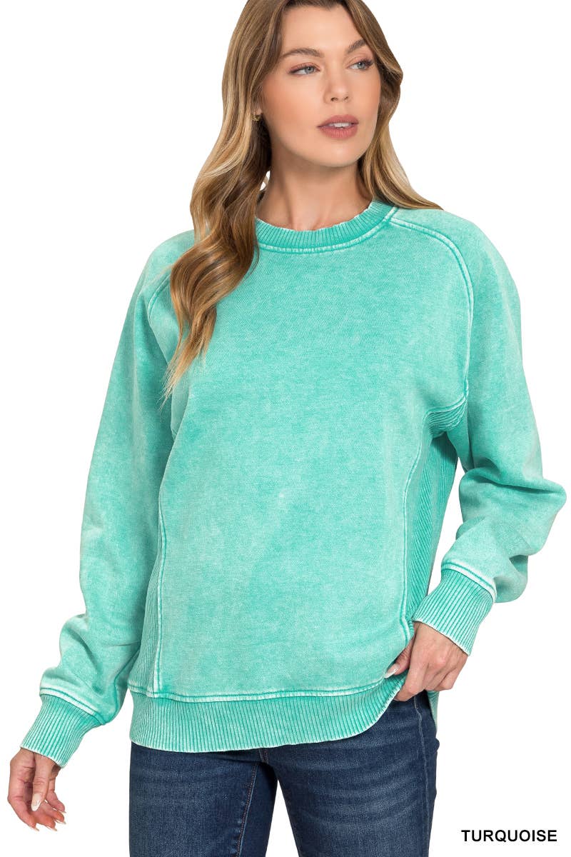 Acid Washed Fleece Side Rib Sweatshirts