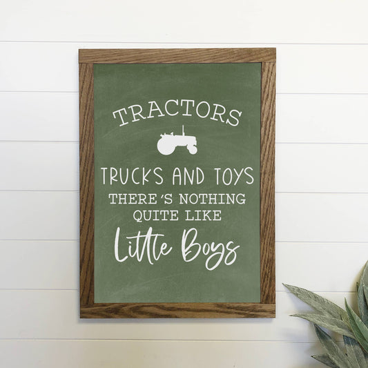Tractors & Little Boys Wood Sign Framed Wall Art Print