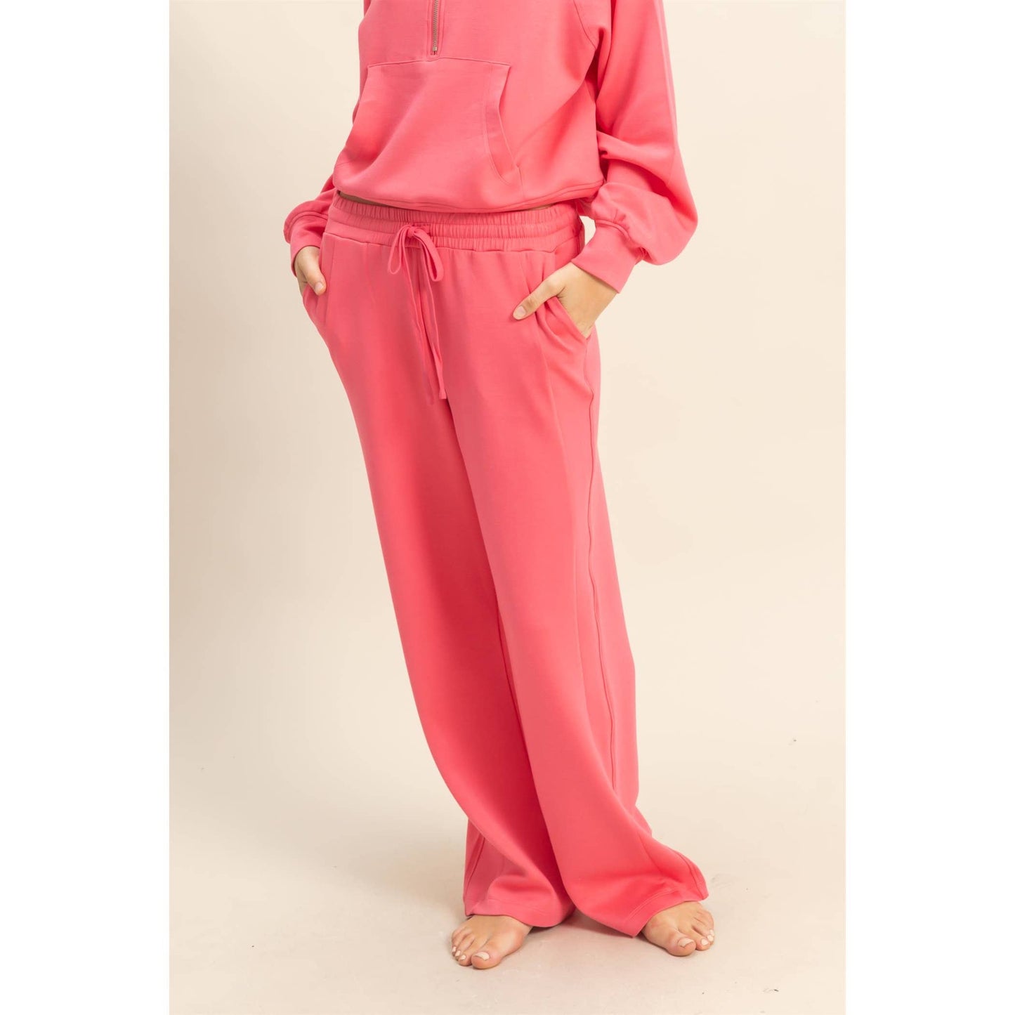 Scuba Knit High-Waist Wide-Leg Drawstring Sweatpants