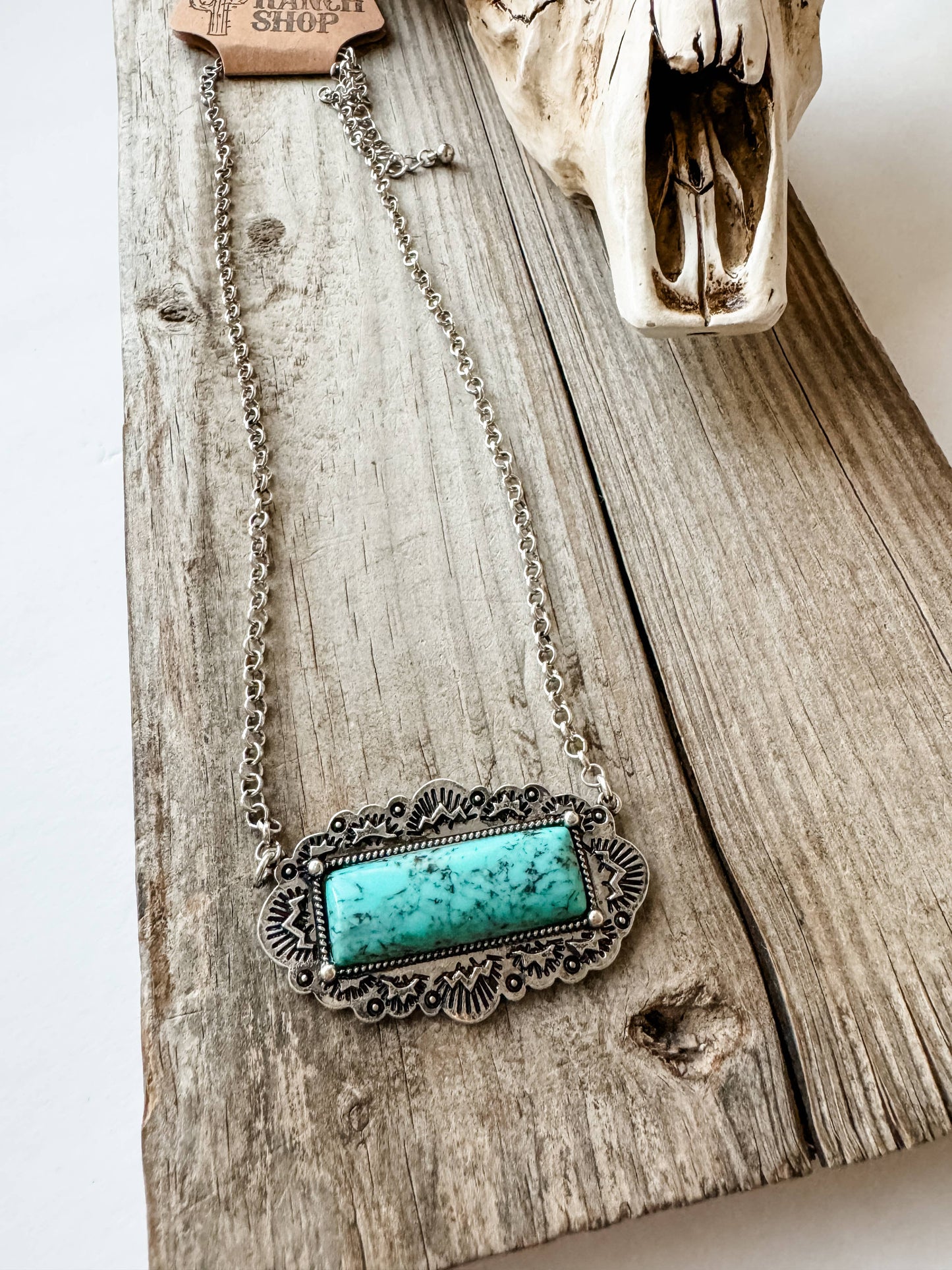 Western Rectangle Stone Pendant Necklace