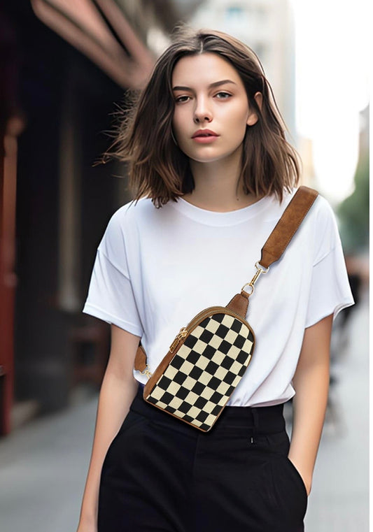 CHECKERED CROSSBODY SLING BAG