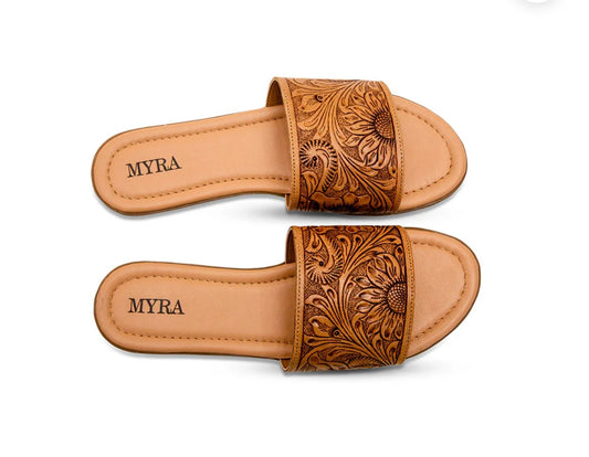 Myra Coppu Western Hand-Tooled Sandals
