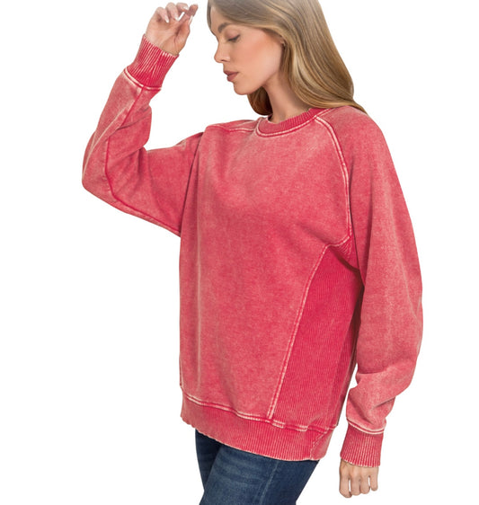 ACID WASHED FLEECE SWEATSHIRTS SIDE RIB