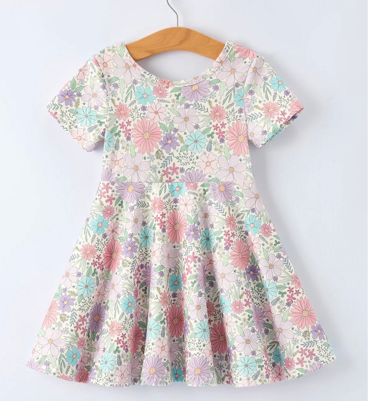 Spring Pastel Floral Girls Casual Dress