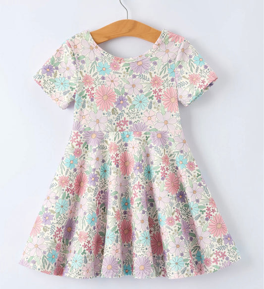 Spring Pastel Floral Girls Casual Dress