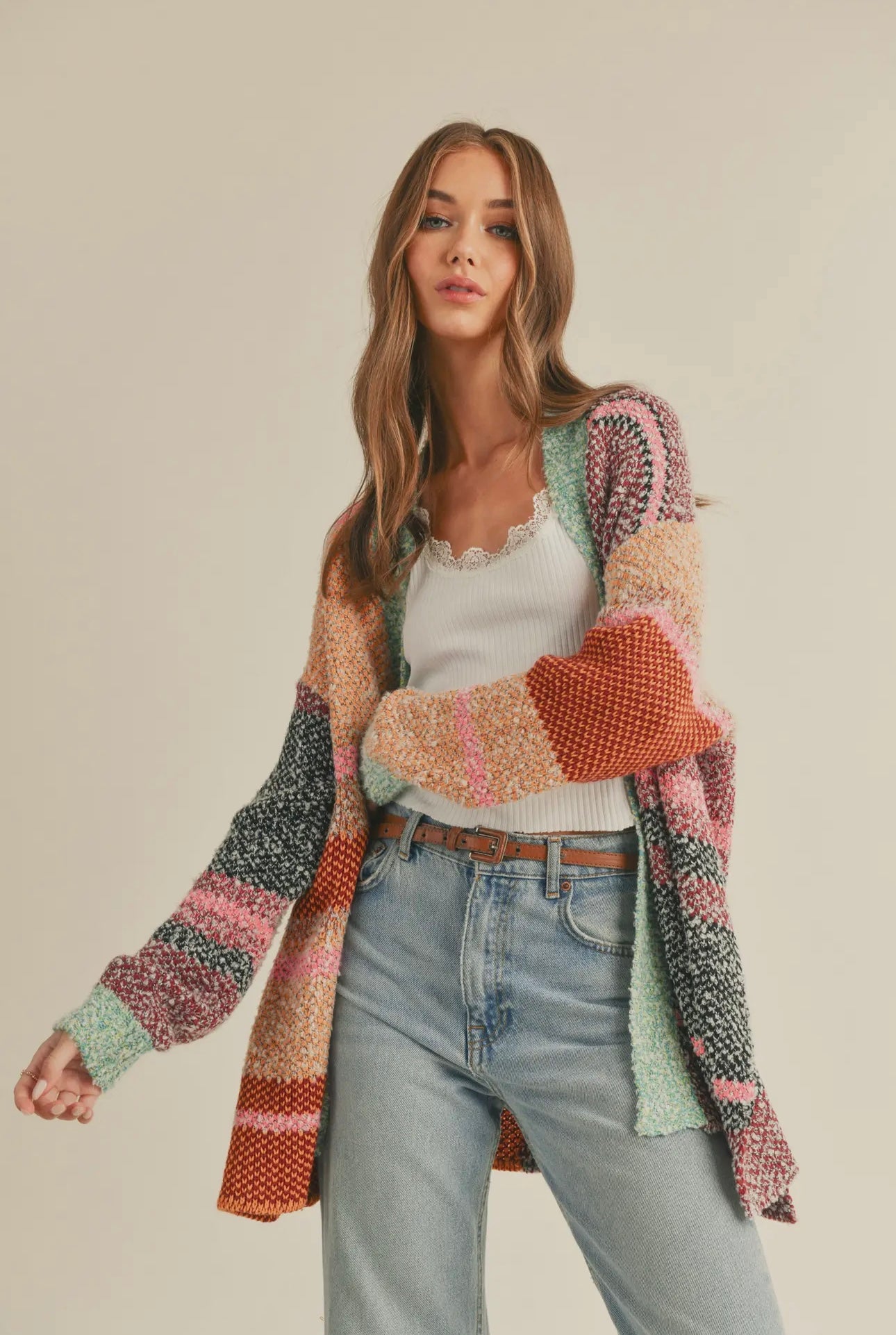 Oversized Color Block Cardigan