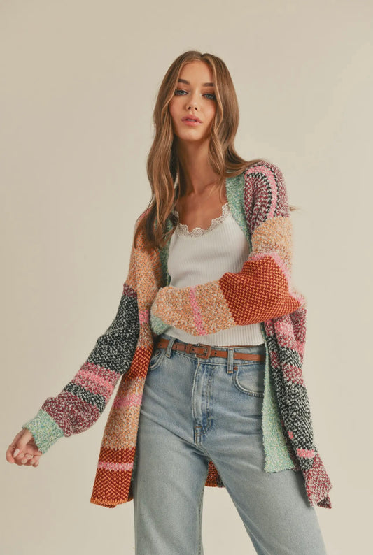 Oversized Color Block Cardigan