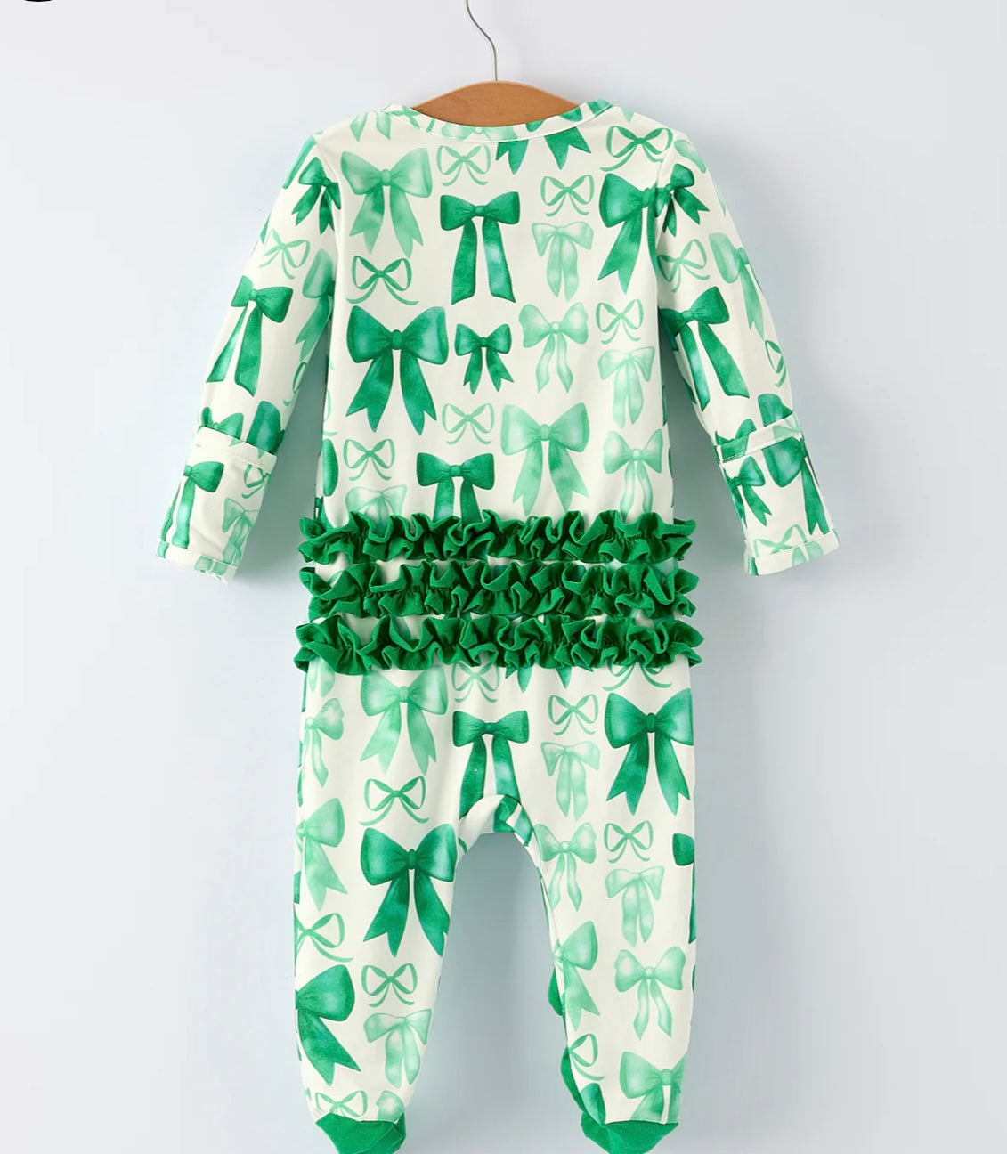 St. Patrick's Day Bow Print Long Sleeves Baby Girls Romper