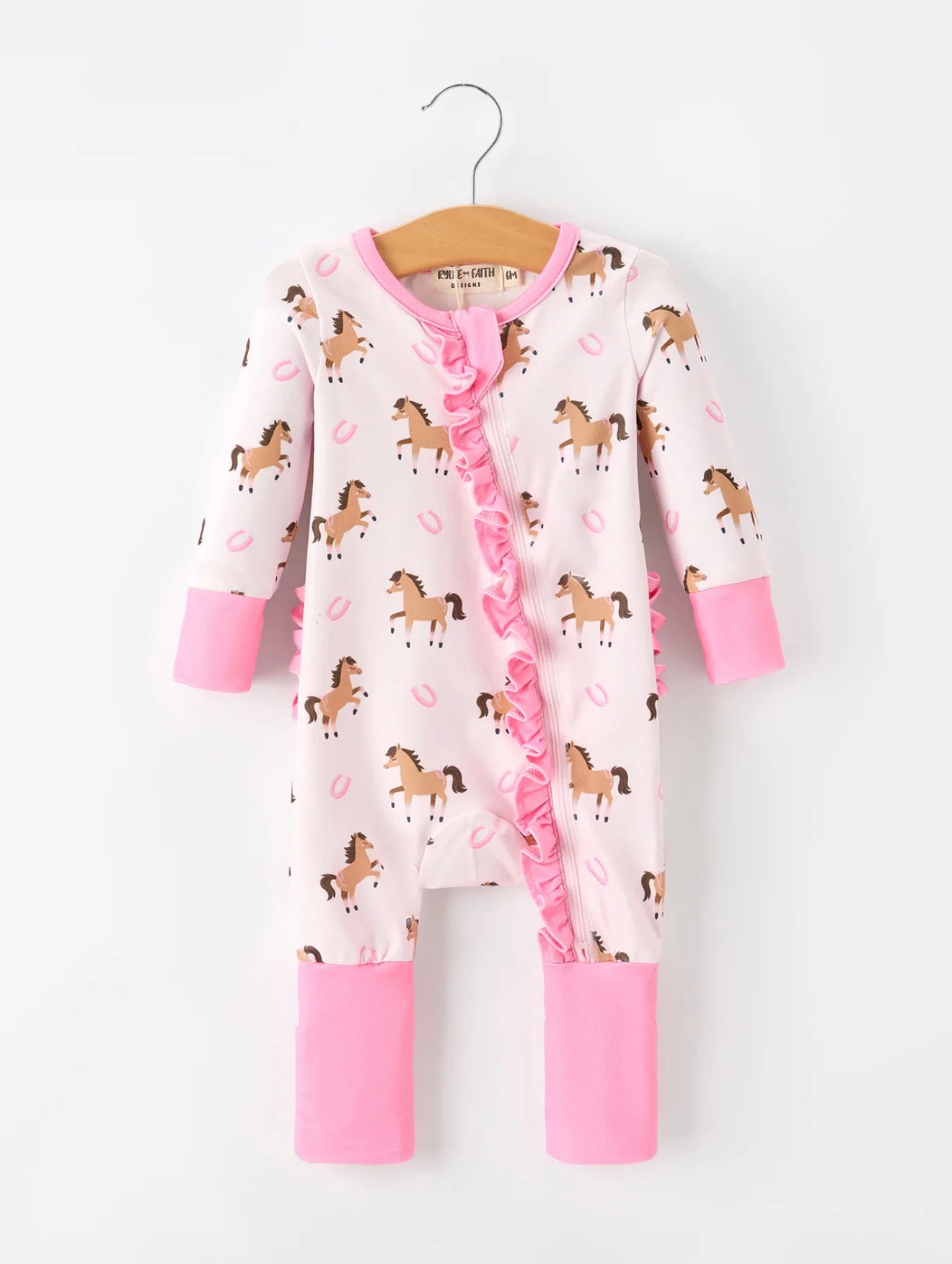 Horse Print Girls Romper Ruffle Sleeper
