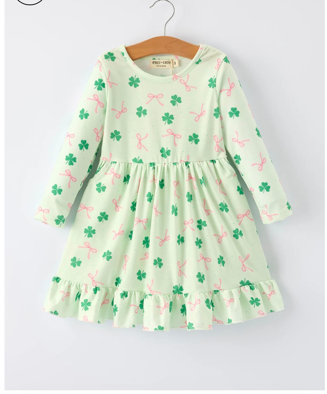 St. Patrick's Day Bow Shamrock Print Ruffles Girls Dress