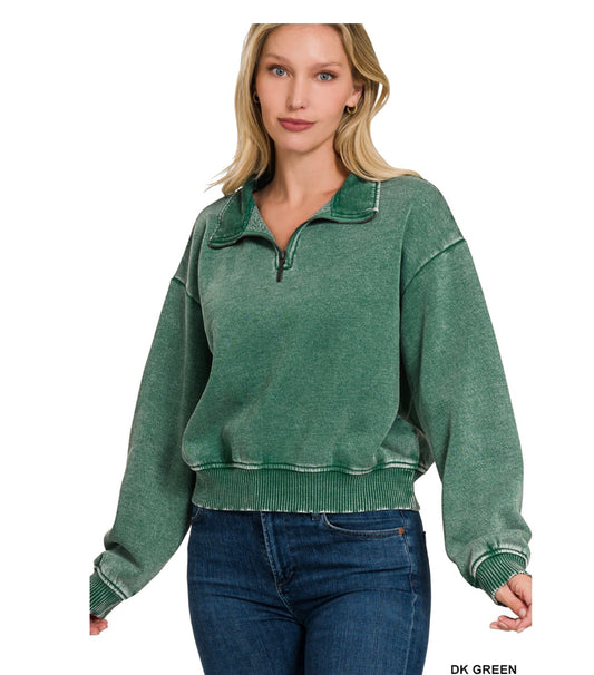 ACID WASH FLEECE HALF ZIP PULLOVER