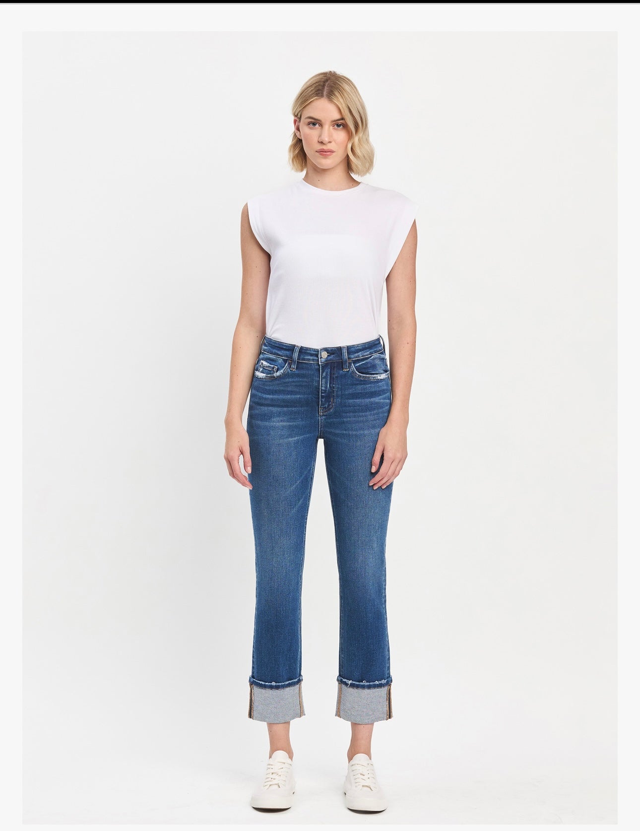 Vervet HIGH RISE CUFFED SLIM STRAIGHT JEANS