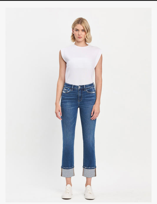 Vervet HIGH RISE CUFFED SLIM STRAIGHT JEANS