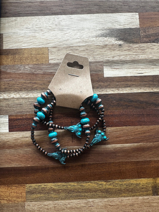 3 Layer Navajo Pearl & Stone Stackable Stretch Bracelet