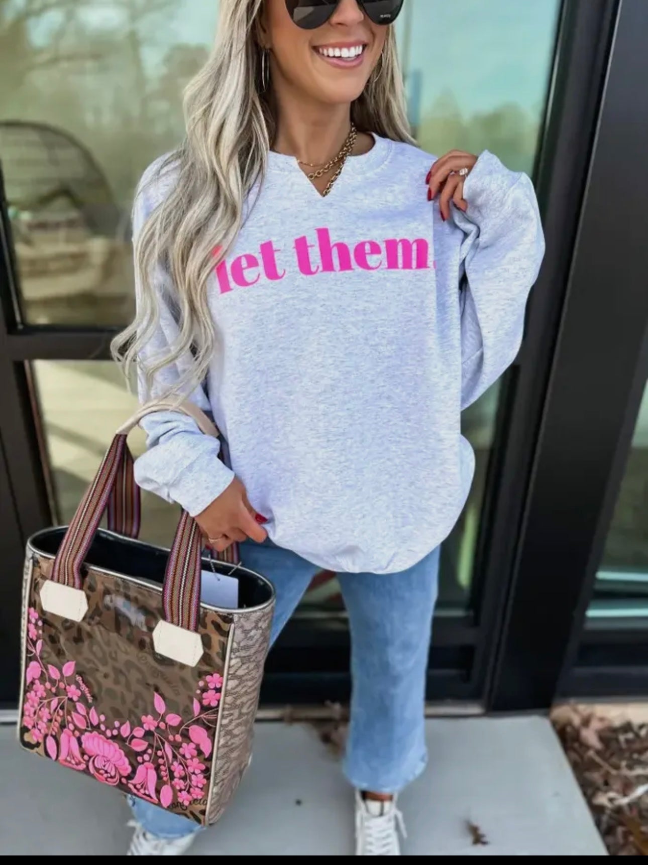 Let Them Ash Gray Split Neck Graphic Crewneck