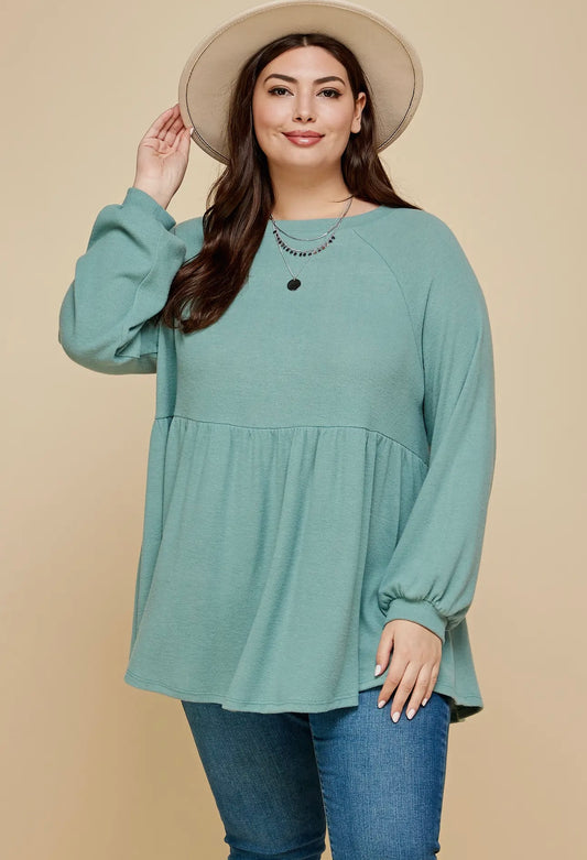 Plus Size  Babydoll Top: Sage