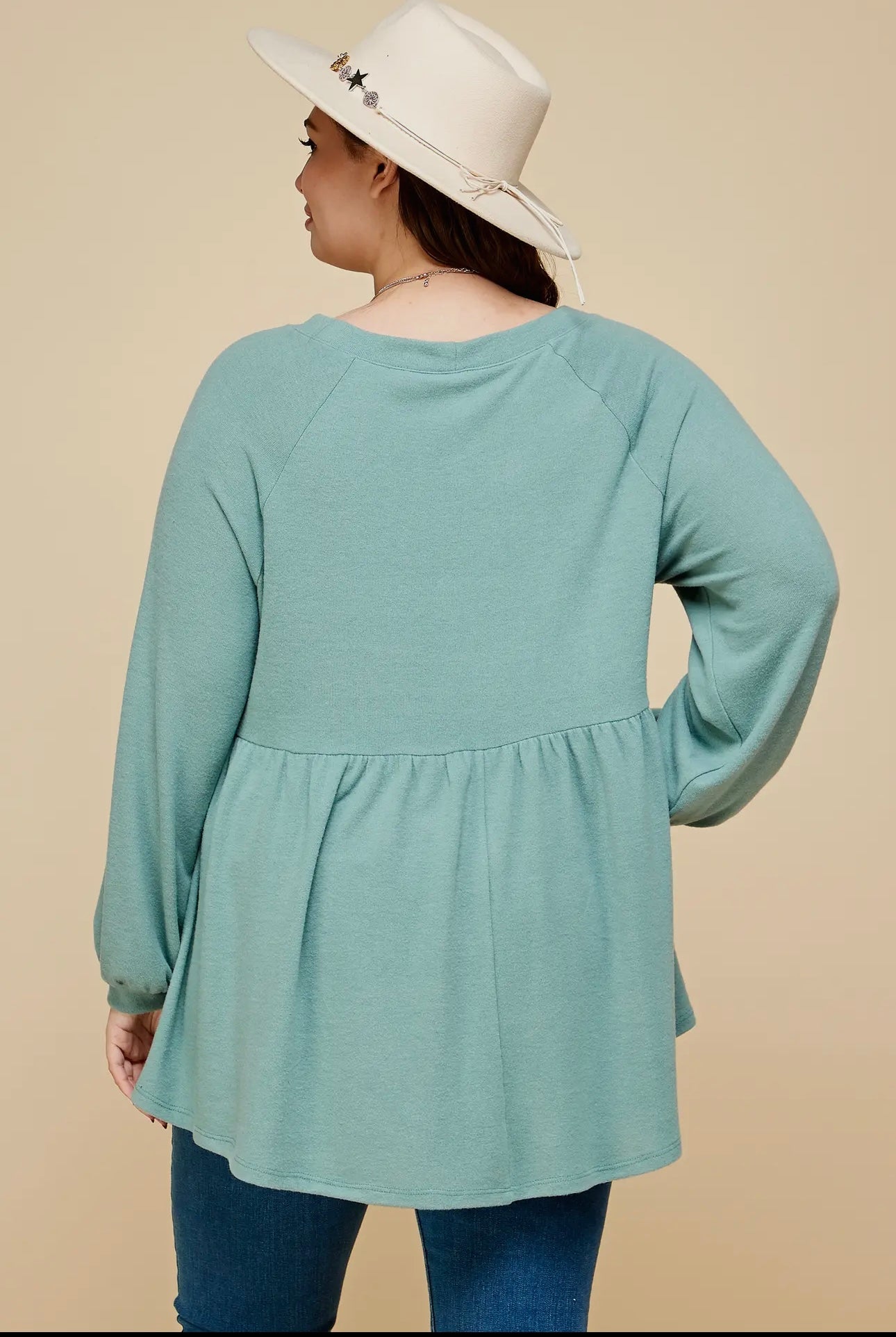 Plus Size  Babydoll Top: Sage
