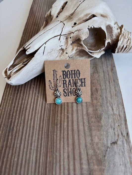 Western Mini Concho Turquoise Stone Dangle Earring