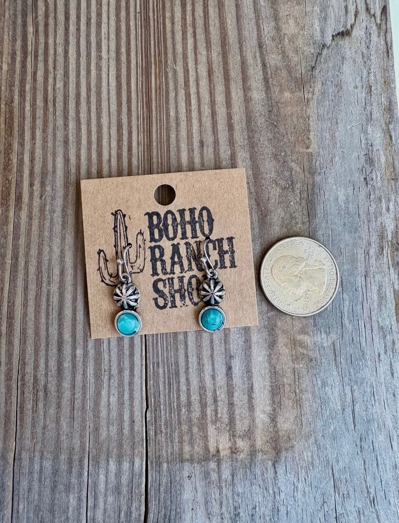 Western Mini Concho Turquoise Stone Dangle Earring