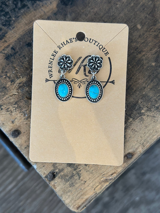 Western Turquoise Stone Concho Post Drop Earrings