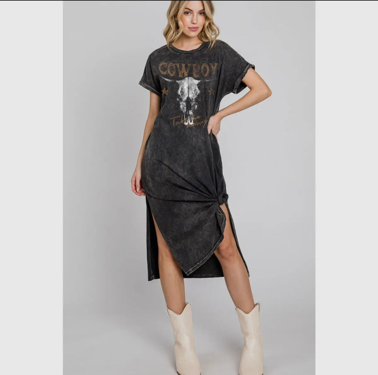 TAKE ME AWAY COWBOY MINERAL GRAPHIC DRESS : Mineral Black / M