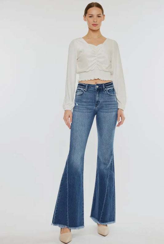 Kancan Mid Rise Flare-Frayed Hem