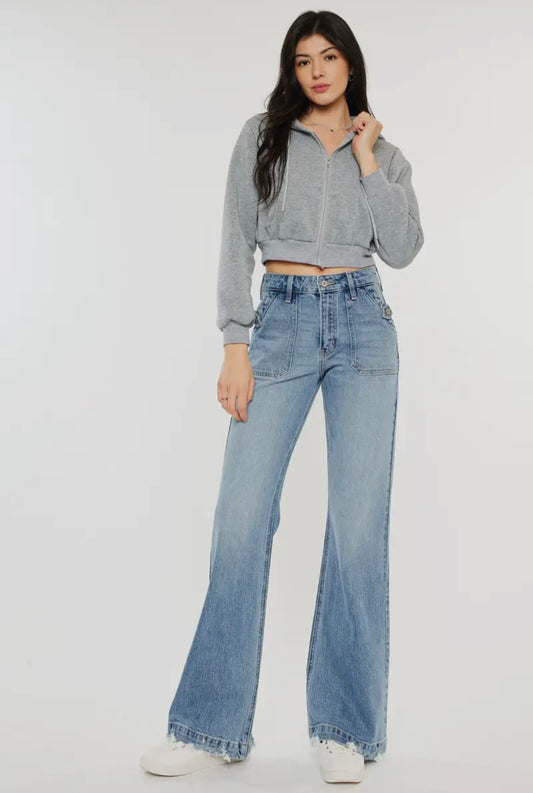 Kancan High Rise Wide Flare-Medium Wash