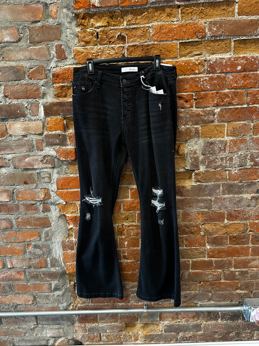 Kancan "Gretta" Mid Rise Faded Black Flare Jeans