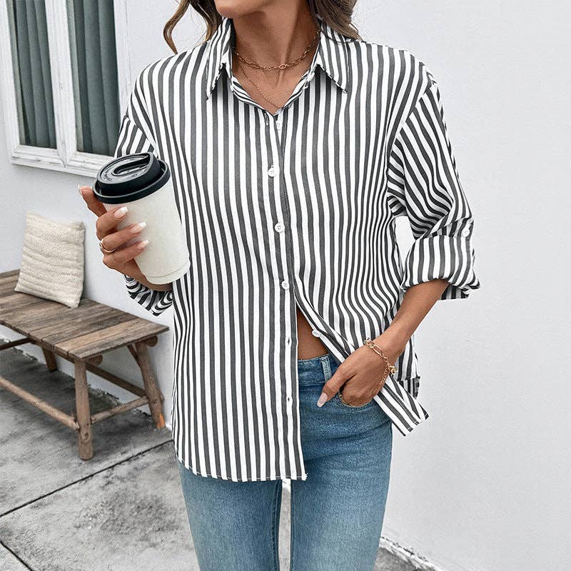 Black&White Striped Button Down Shirt