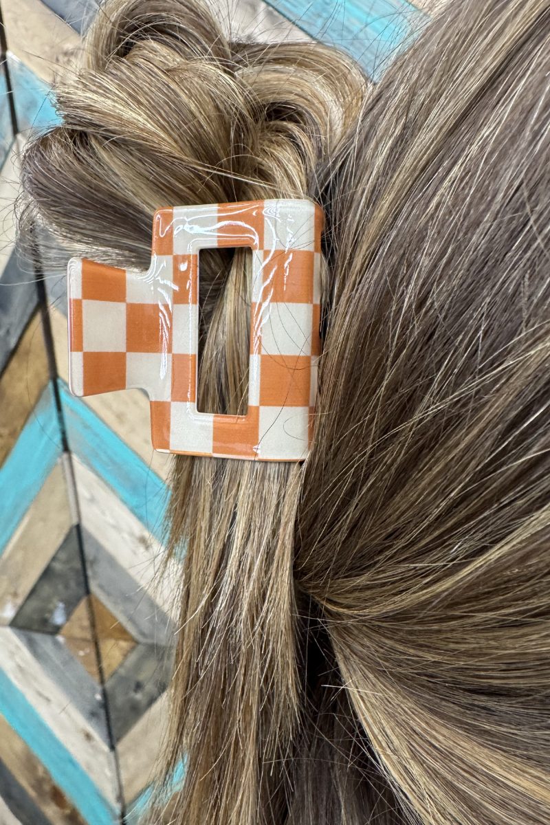 Mini Checked  Orange Clip
