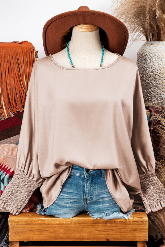 Shirred Dolman Sleeve Satin Blouse
