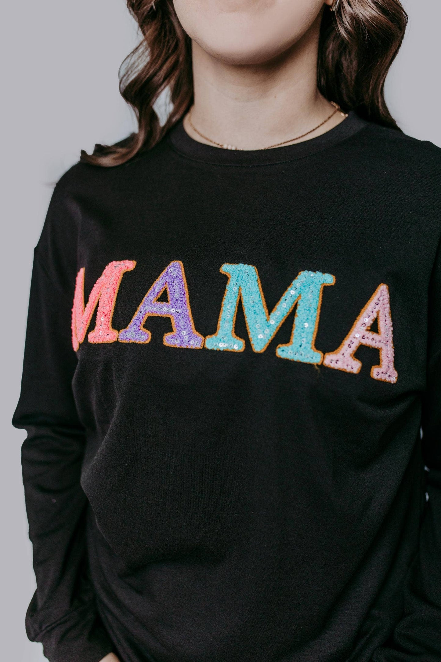 MAMA Chenille Sequins Embroidery Sweatshirt