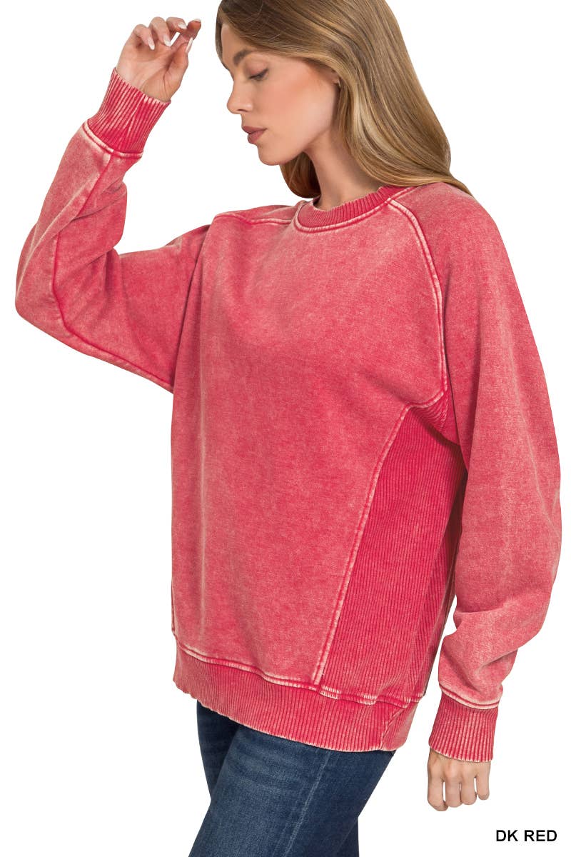 Acid Washed Fleece Side Rib Sweatshirts