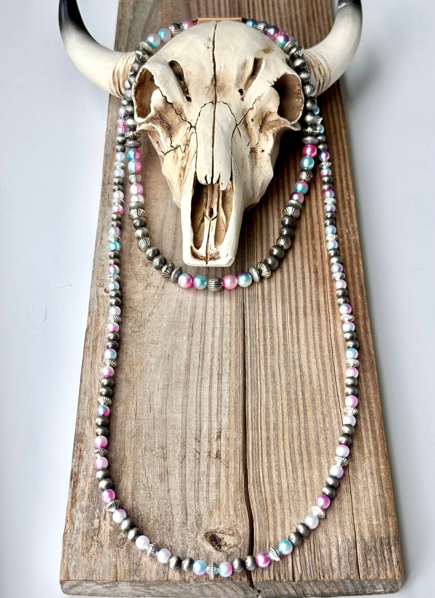 2 Layered Navajo Style Pearl Bead Necklace