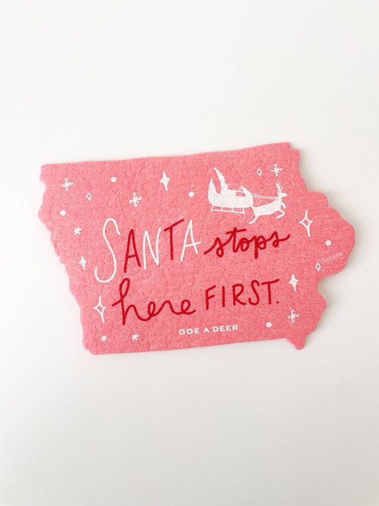 Santa Stops Here First - Swedish Dishcloth