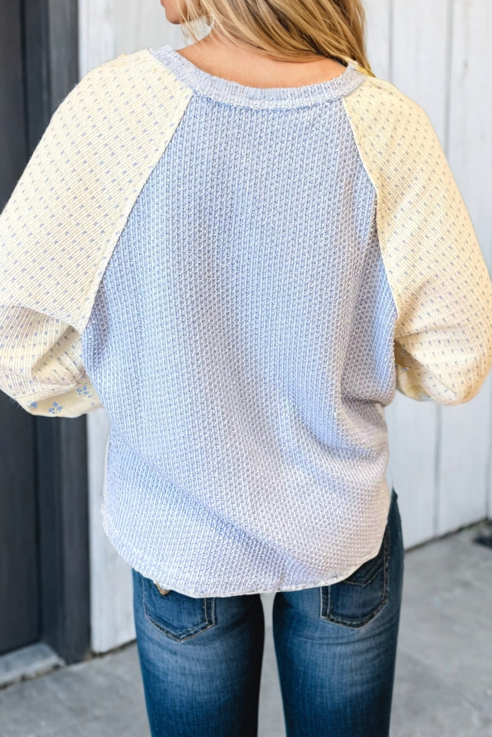 Textured Knit Color Block Floral Patchwork Top