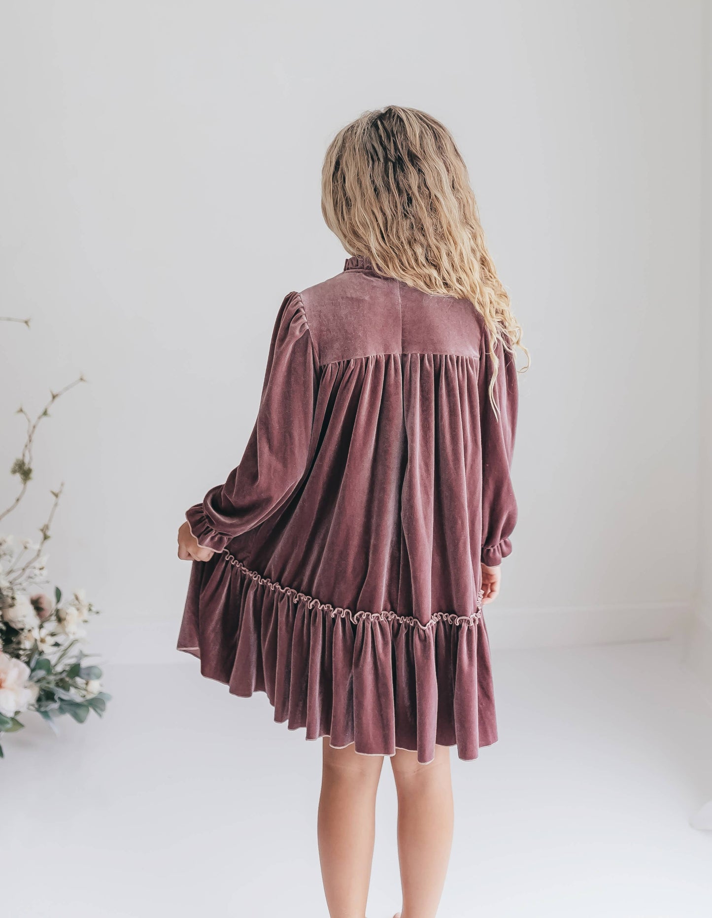 Girls Dusty Rose Smocked Velvet Fancy Holiday Party Dress