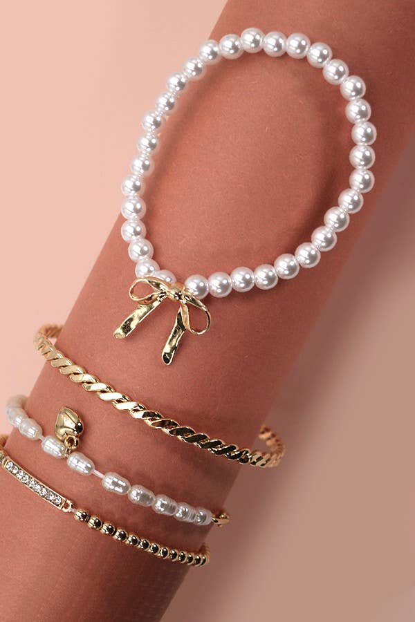 BOW PEARL RHINESTONE BAR STRETCH SET