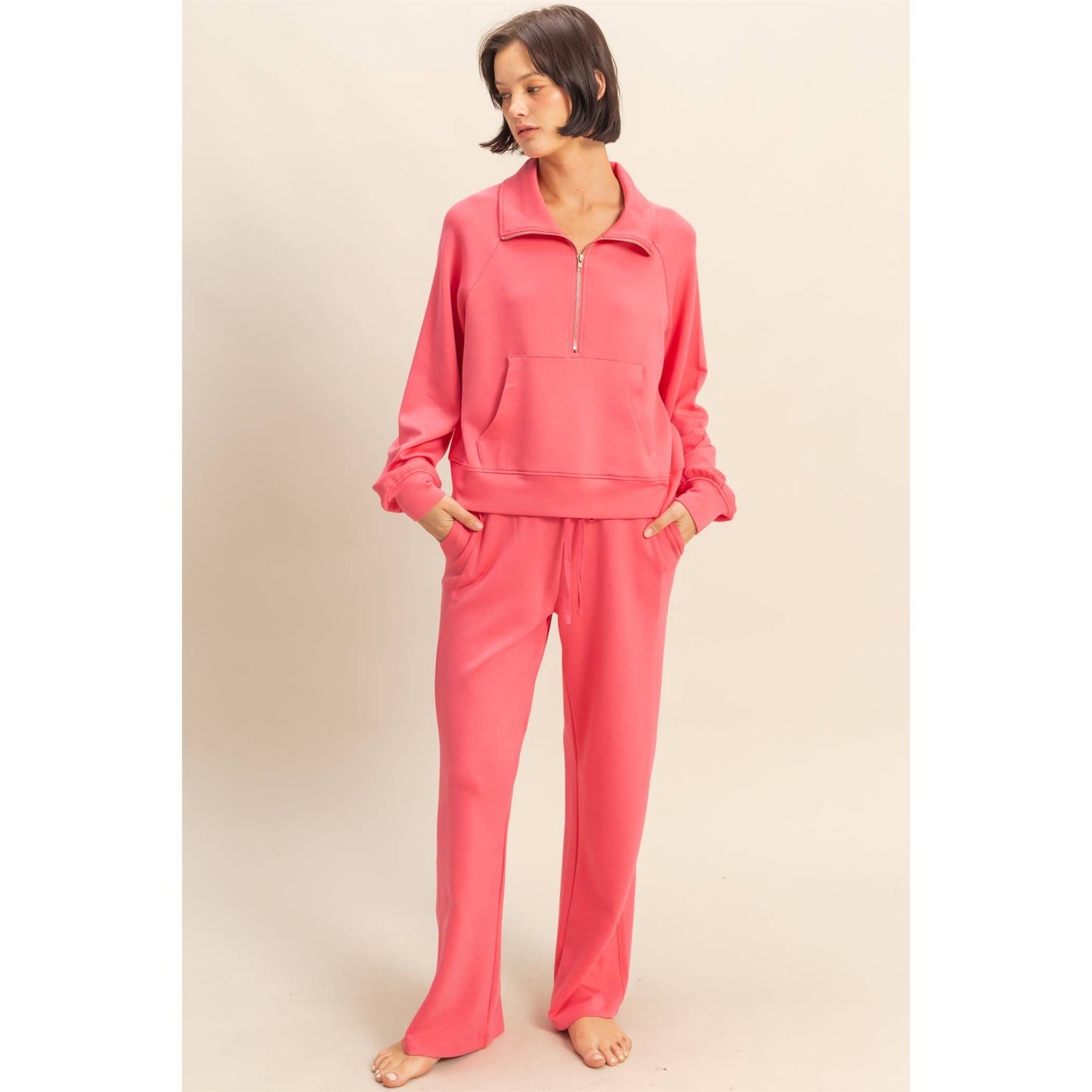 Scuba Knit High-Waist Wide-Leg Drawstring Sweatpants