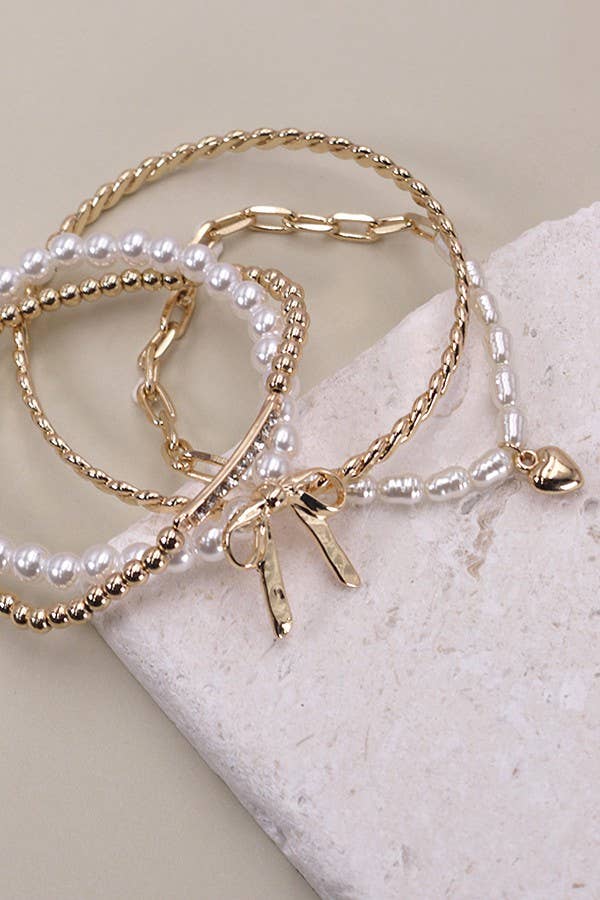 BOW PEARL RHINESTONE BAR STRETCH SET