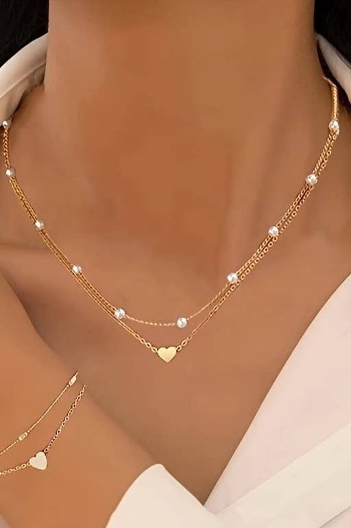 Layered Pearl And Heart Necklace