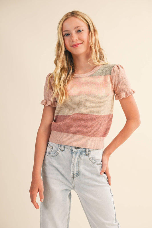 TWEEN KIDS GIRLS PUFF SLEEVE CROPPED SWEATER