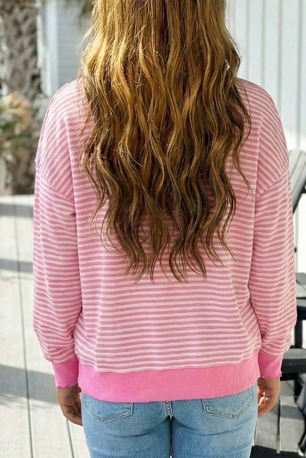 Stripe Loose Drop Shoulder Long Sleeve Top