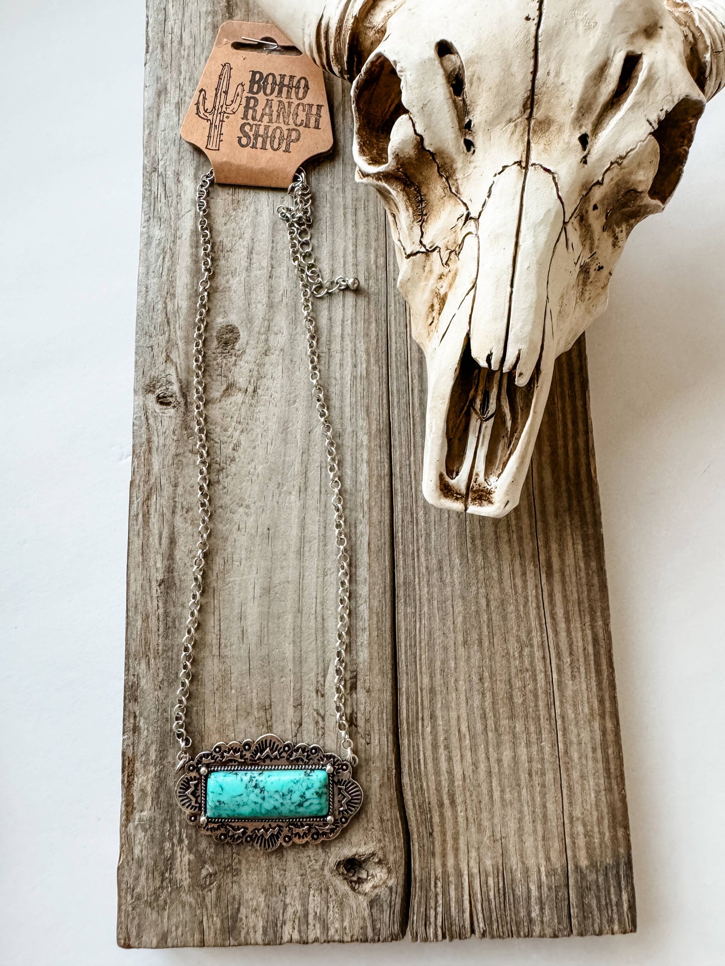 Western Rectangle Stone Pendant Necklace