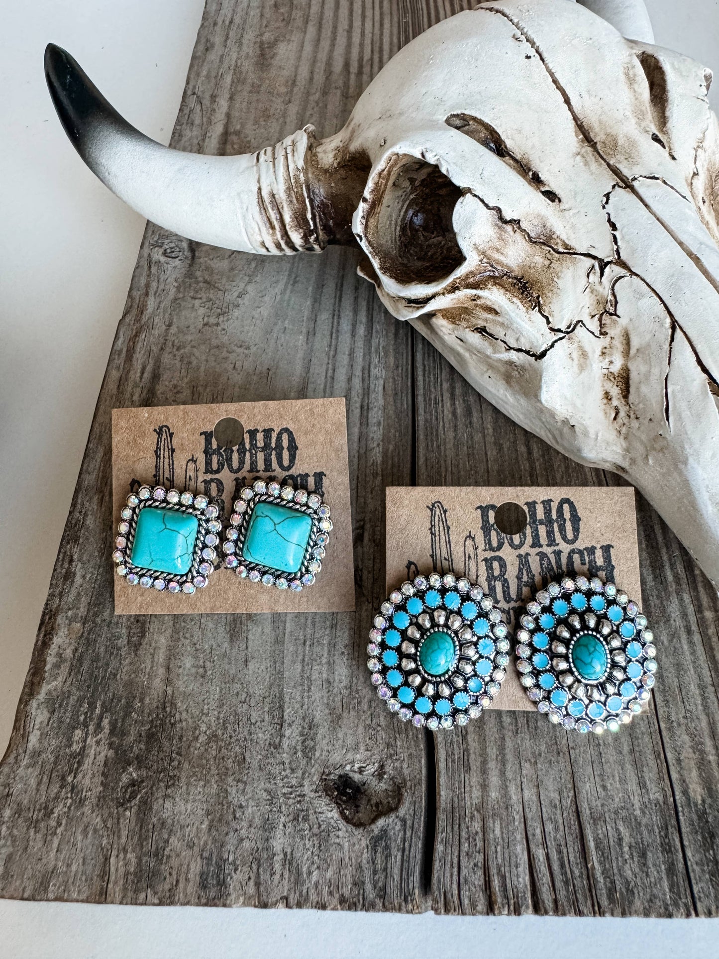 Western Stone Drop Stud Earrings - heart oval teardrop