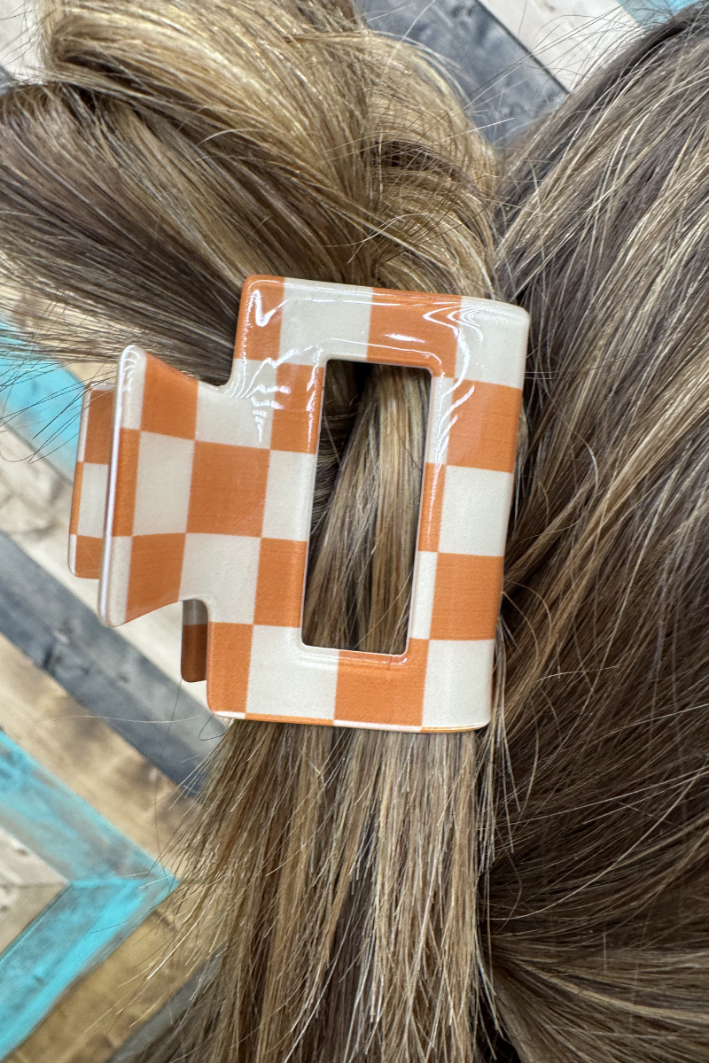 Mini Checked  Orange Clip
