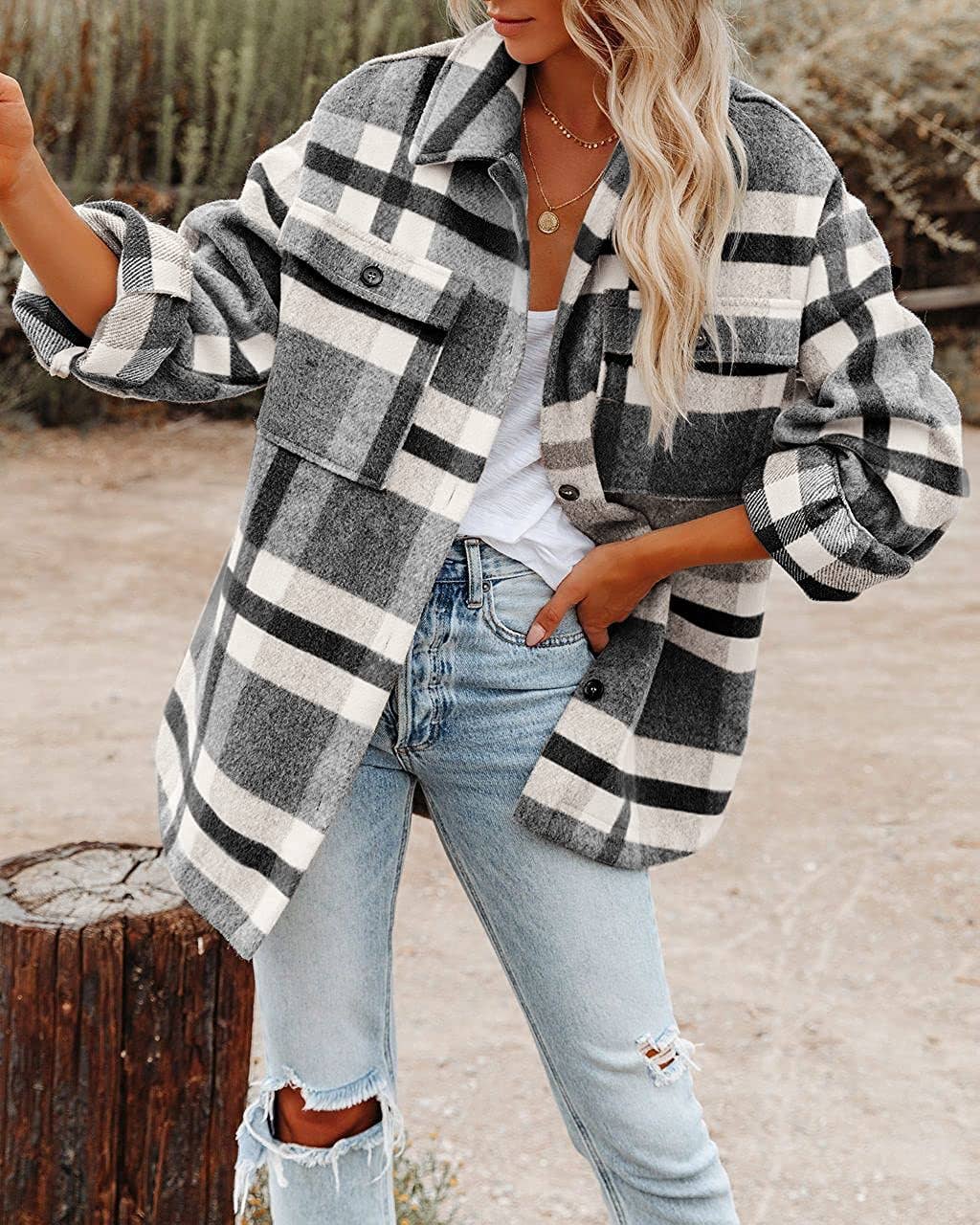 Women's Plaid Button Flannel Shacket