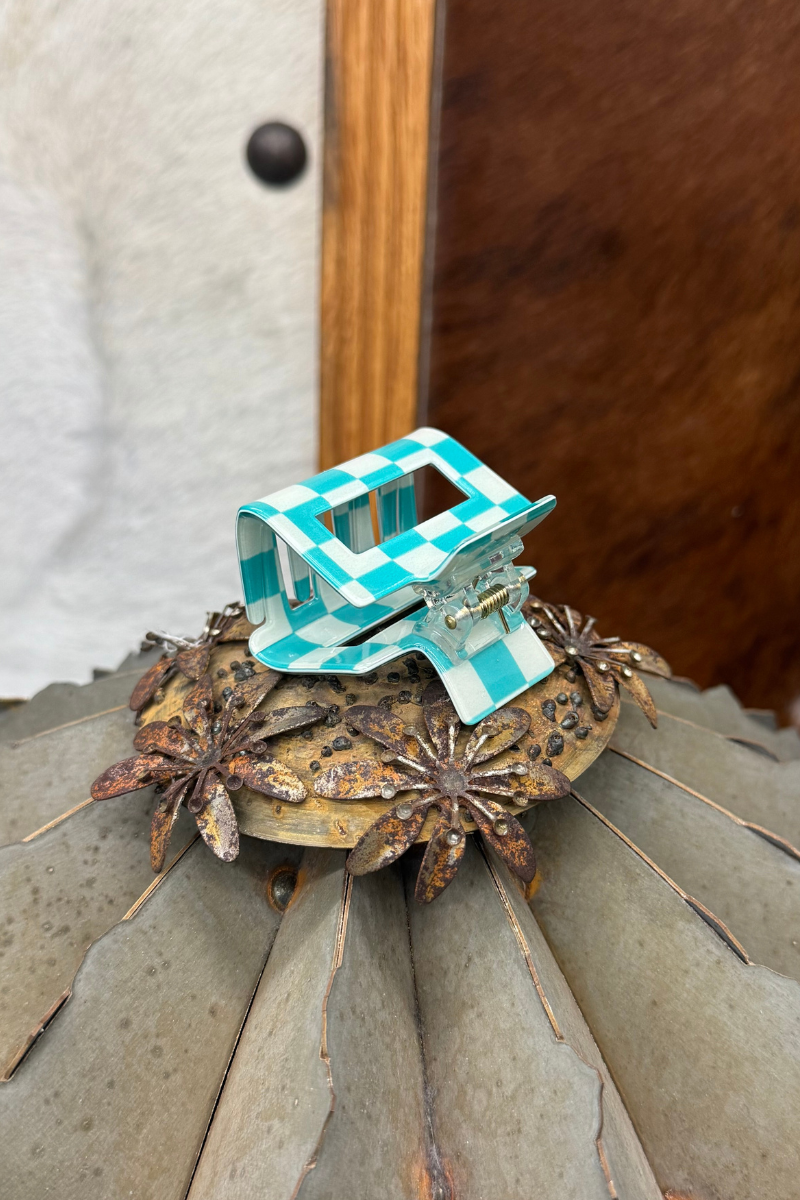 Mini Checked Turquoise Clip