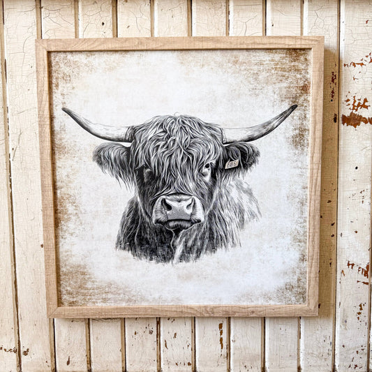 Neutral Highland Cow Wall Art Print