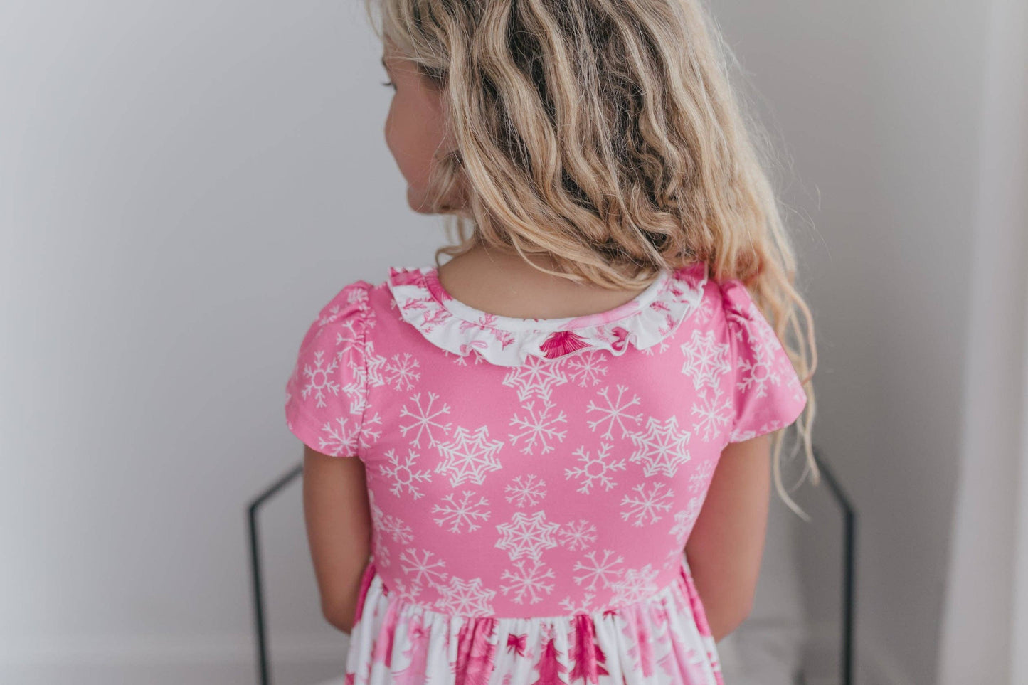 Girls Bright Pink Christmas Tree Holiday Ruffle Lounge Gown